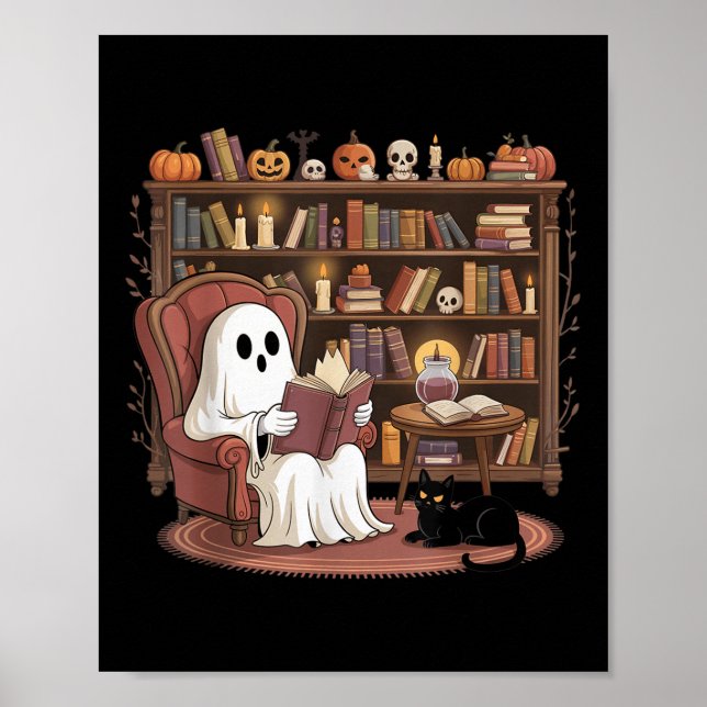 Poster Amantes de Livros de Leitura Fantasma Halloween Bi (Frente)