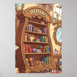 Poster Amantes de Livros Estante de Livros de Desenhos An