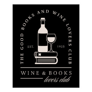 Póster Amantes de vinho e livros lendo em uma noite de ga
