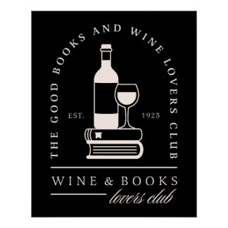 Póster Amantes de vinho e livros lendo em uma noite de ga