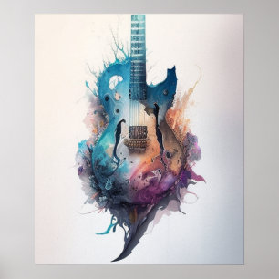 Poster amantes de violão de aquarela