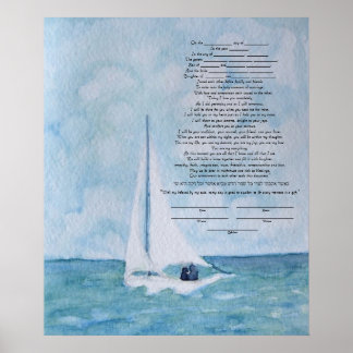 Póster Amantes em um barco a vela Ketubah
