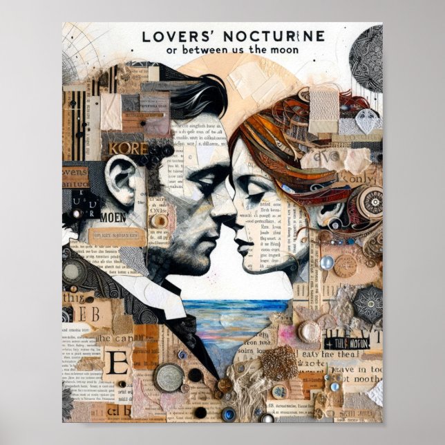 Poster Amantes entre nós e a Colagem Mídia Mista da Lua (Frente)