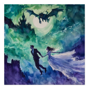 Póster Amantes Voantes - Pintura Por Aquarela