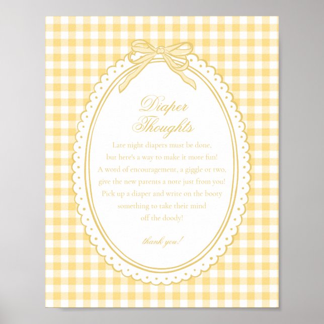 Poster Amarela Gingham Coquette Laço Fraldas Pensamentos  (Frente)