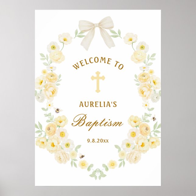 Poster Amarelas Flores Quadro Arco Batismo Bem-vindo (Frente)