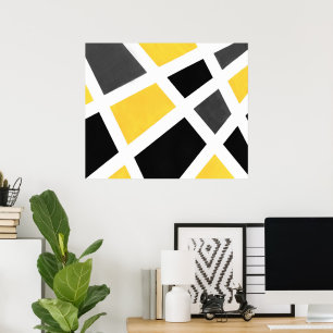Póster Amarelo Cinza Preto Branco Geométrico