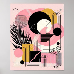 Poster Amarelo cor-de-rosa Abstrato moderno contemporâneo