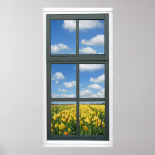 Poster amarelo da opinião da janela do primavera