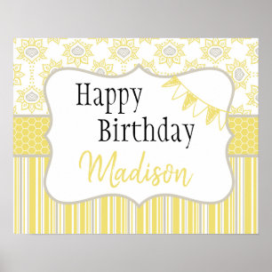 Poster Amarelo de abelhas e Cinza Geométrica