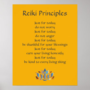 Póster Amarelo dos princípios de Reiki/mostarda /Gold
