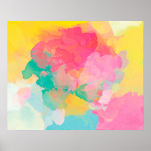 Poster Amarelo e azul do rosa da Aquarela da abstracção