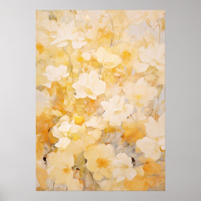 Poster Amarelo e creme Abstrato Floral (Frente)
