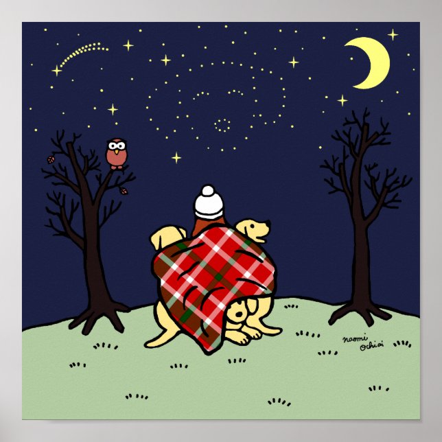 Póster Amarelo Labrador Mãe e Starry Sky (Frente)