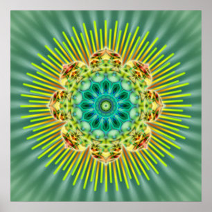 Poster Amarelo Mandala   flor verde
