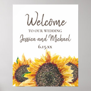 Poster Amarelo Marrom Girassol Branco Boho Casamento Bem-