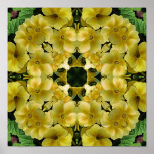 Póster Amarelo Primrose Flor Caleidoscópio Arte