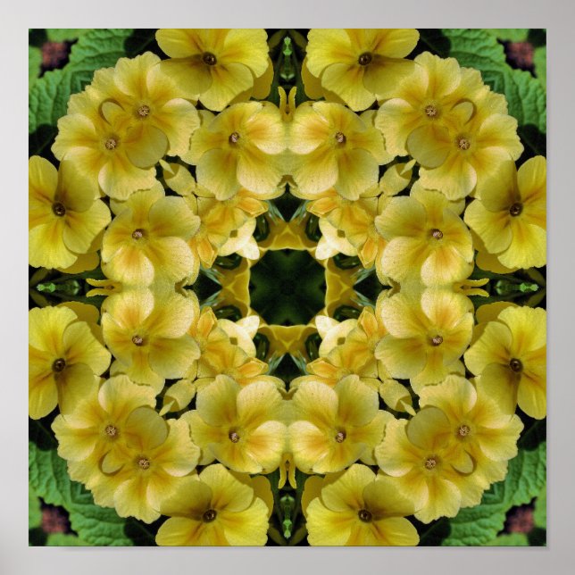 Póster Amarelo Primrose Flor Caleidoscópio Arte (Frente)