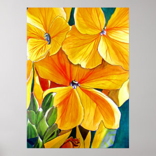 Póster Amarelo Wallflower original da flor da água