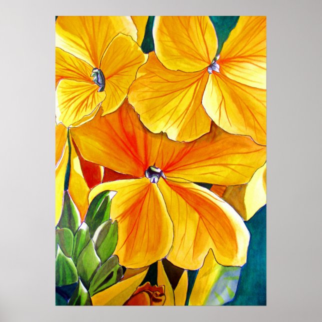 Póster Amarelo Wallflower original da flor da água (Frente)