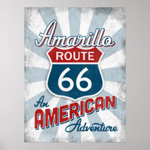 Poster Amarillo Route 66 Vintage America Texas