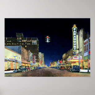 Poster Amarillo Texas Polk Street Night View 1940