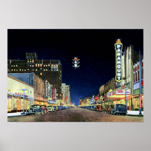 Poster Amarillo Texas Polk Street Night View 1940 (Frente)