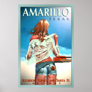 Poster AMARILLO Texas Santa Fe Railroad Novo Original