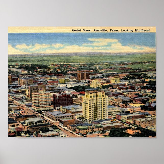 Póster Amarillo, Texas, Vista aérea, 1950 Vintage (Frente)