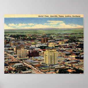 Póster Amarillo, Texas, vista aérea, vintage 1950