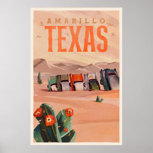 Poster Amarillo, Viagens vintage de Arte do Texas