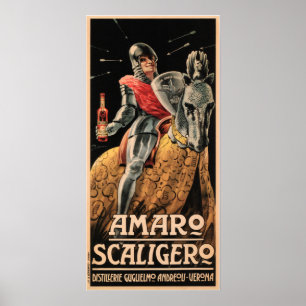 Poster AMARO SCALIGERO Knight Vintage Itália Liqueur An