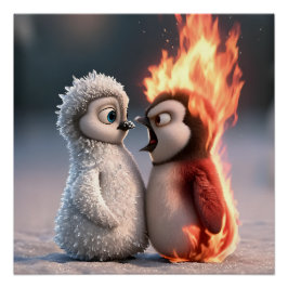 Póster Amber & Frosty Fire and Ice Penguin Poster