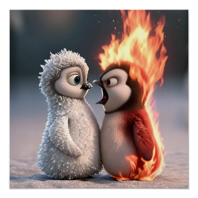 Póster Amber & Frosty Fire and Ice Penguin Poster (Frente)