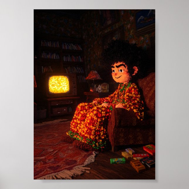 Poster Ambiente Aconchegante de Jogos Retrô de 8 Bits | A (Frente)