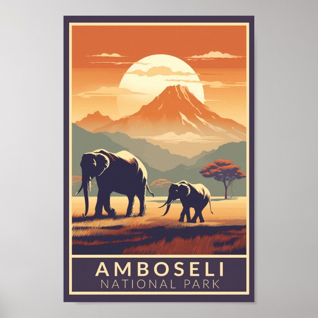 Poster Amboseli National Park Kenya Viagem Art Vintage (Frente)