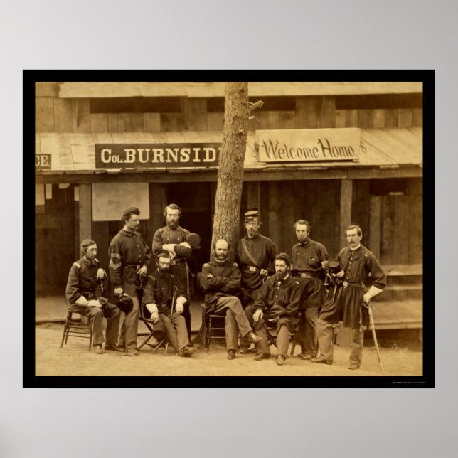 Póster Ambrose Everett Burnside com Voluntários RI 1861 (Frente)