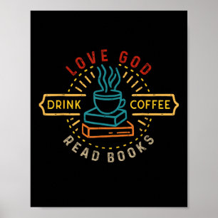 Poster Ame Deus Beba Café Leia Livros Amantes Vintage Ch