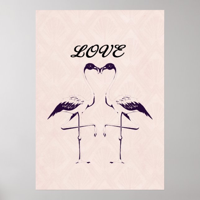 Póster Ame Duas Aves FlamingoCor de Rosa Rosa (Frente)