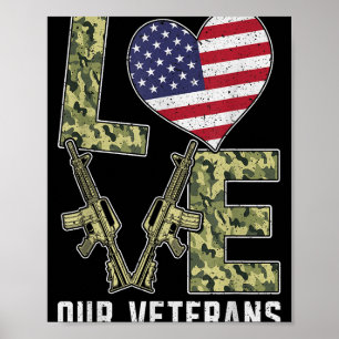 Poster Ame Nosso Dia dos Veteranos Orgulha Bandeira Milit