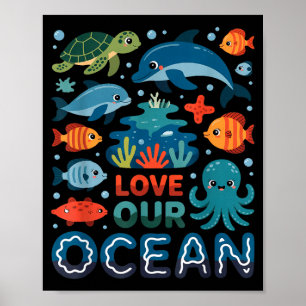 Poster Ame nosso oceano - animais marinhos vida marinha
