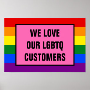 Poster Ame nossos clientes LGBTQ Gay Sinalizador do Rainb