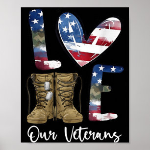 Poster Ame o Dia dos Veteranos Bandeira Americana Militar