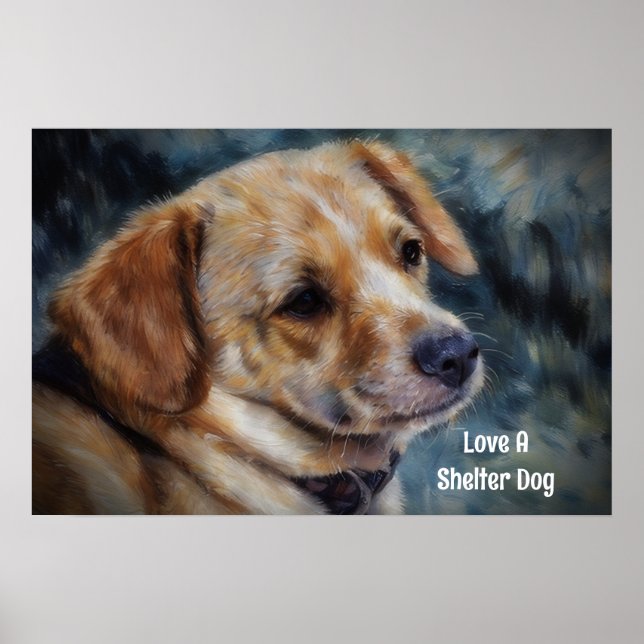 Poster Ame um Cartaz de Arte de Cachorro de Abrigo (Frente)