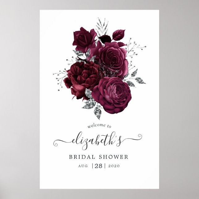 Poster Ameixa Borgonha e Floral Prata (Frente)
