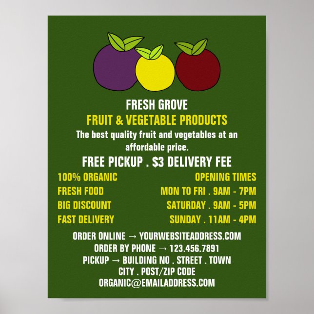 Poster Ameixas de fruta, Publicidade de Greengrocers (Frente)