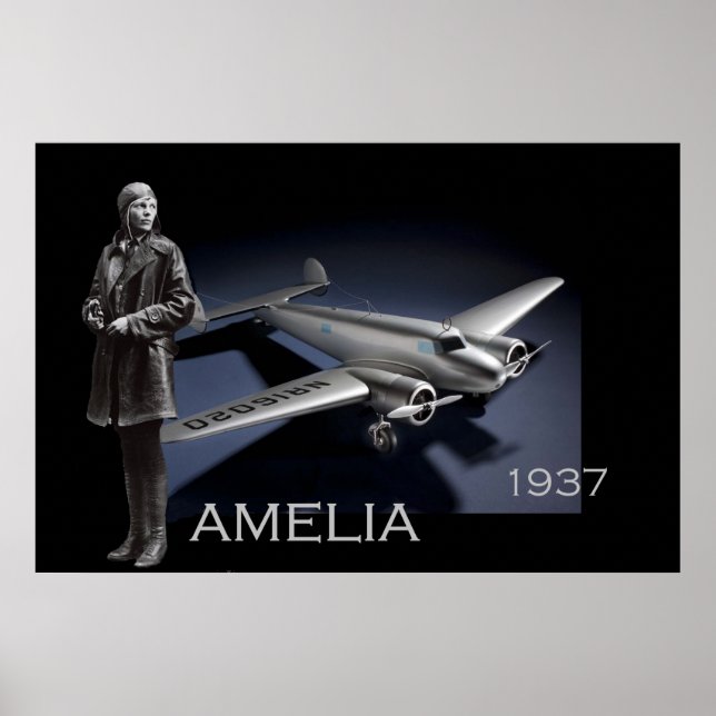 Póster Amelia Earhart e o seu avião eletrônico bloqueado (Frente)