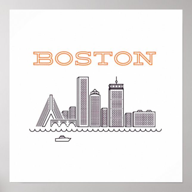 Poster América Boston City Skyline, Boston Mãe nos EUA Sk (Frente)