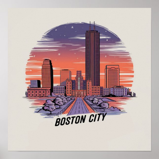 Poster América Boston City Skyline, Boston Mãe nos EUA Sk (Frente)