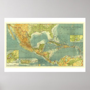 Poster "América Central/caribe: MAPA 1922 detalhado…